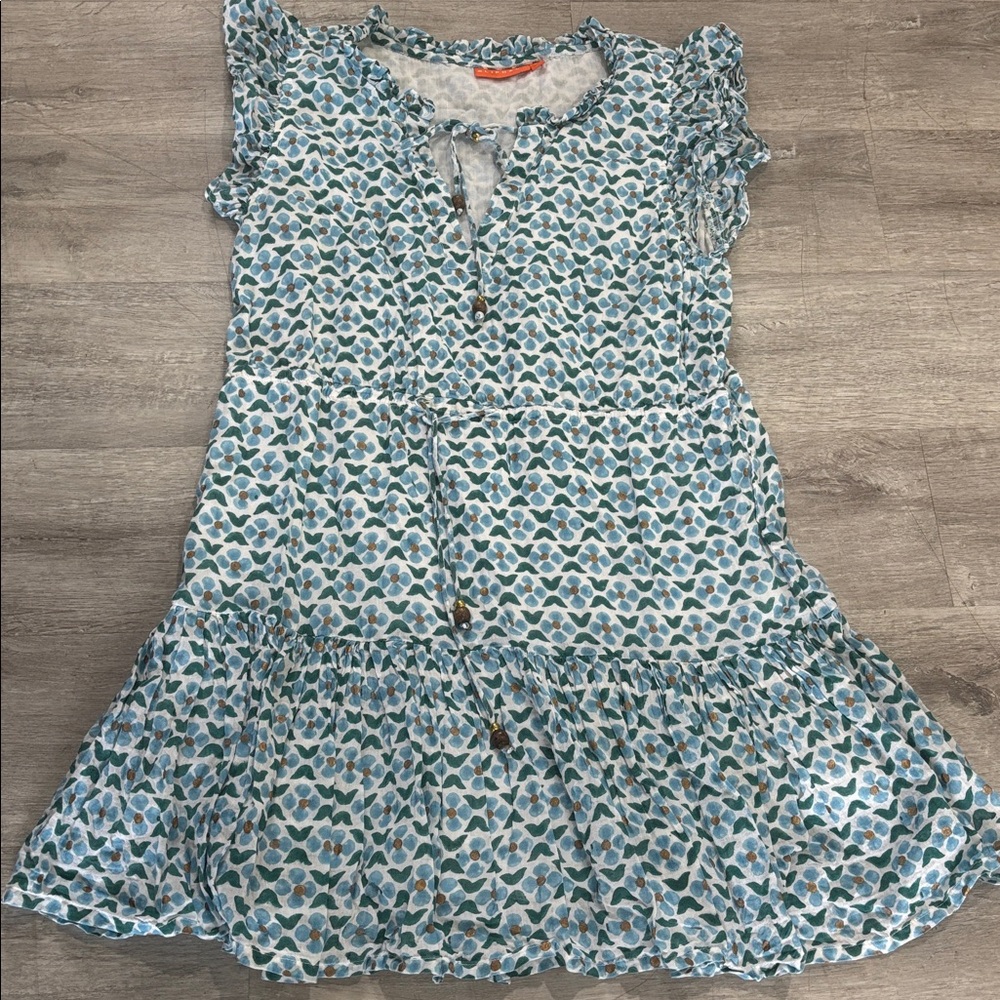 Oliphant Blue and Teal Patterned Midi Dress